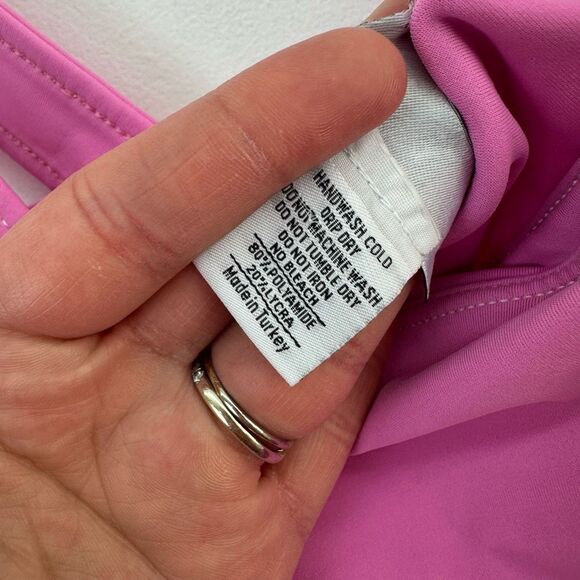 OYE Swimwear Women’s Lavinia Pink Bandeau Bikini Gold Button Detail - Picture 10 of 12